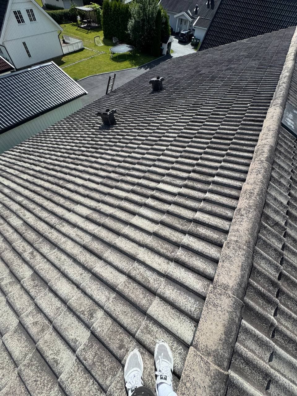 Takvask – rengjort takstein sett ovenfra